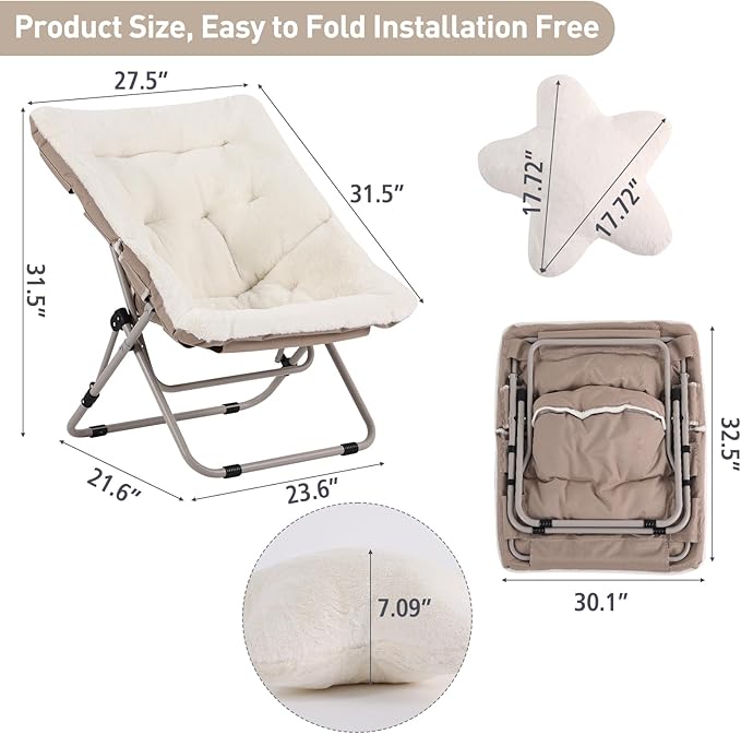 Welnow Comfy Saucer Chair, Oversized Folding Reading Chair - Image 3