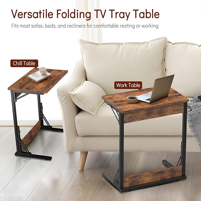 Tatub 24" Folding C Shaped End Table, Small Sofa Side Laptop Desk, Couch TV - Image 4
