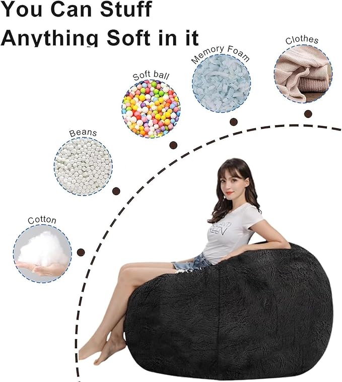 Bean Bag Chair for Adults Kids Without Filling Comfy Fluffy Giant Round Beanbag - Image 6