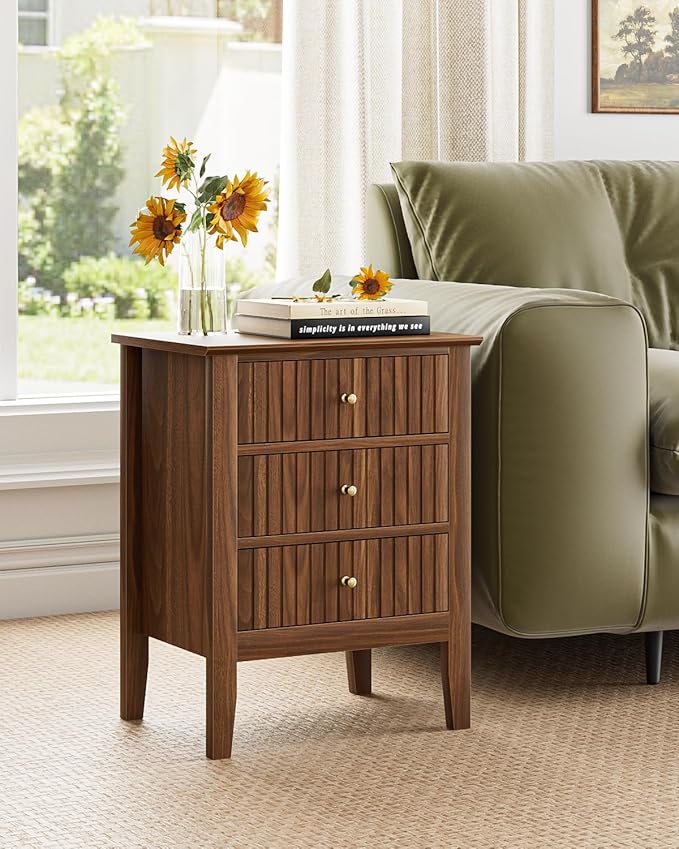 Night Stand, Fluted Nightstand Bedside Tall Farmhouse Nightstand - Image 3