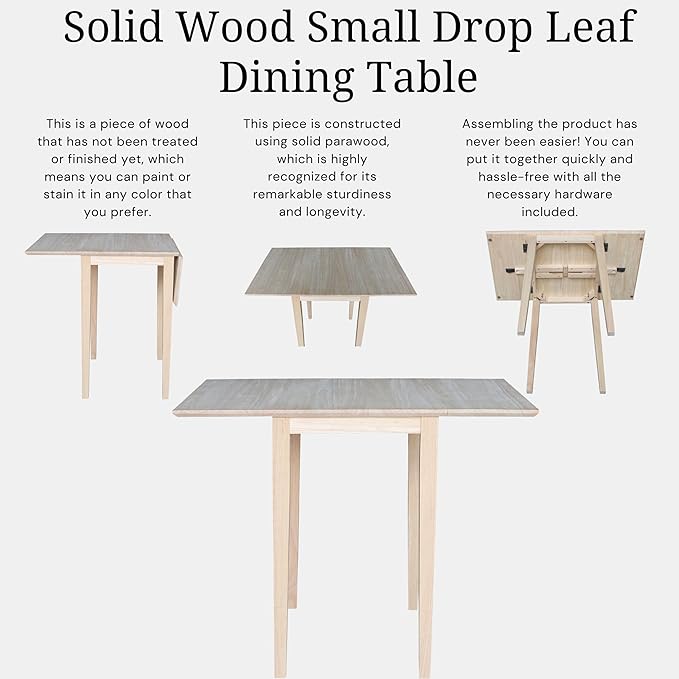 Solid Wood Small Drop Leaf Dining Table in Sturdy Parawood, Dual Drop Leaf Table - Image 5