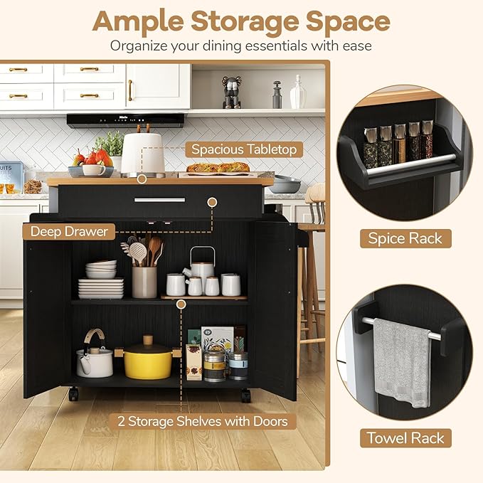 COSTWAY Kitchen Island On Wheels, Rolling Storage Trolley Cart - Image 5