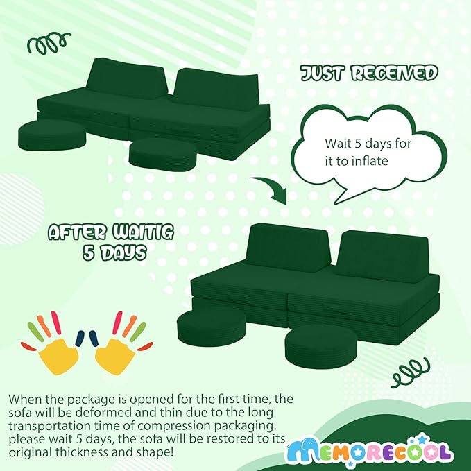 MeMoreCool Kids Couch for Playroom, Corduroy Convertible Toddler Couch - Image 7