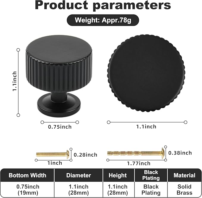 Matt Black Kitchen Cabinet Knob, 6 Pack Solid Brass Dresser Drawer Pulls - Image 4