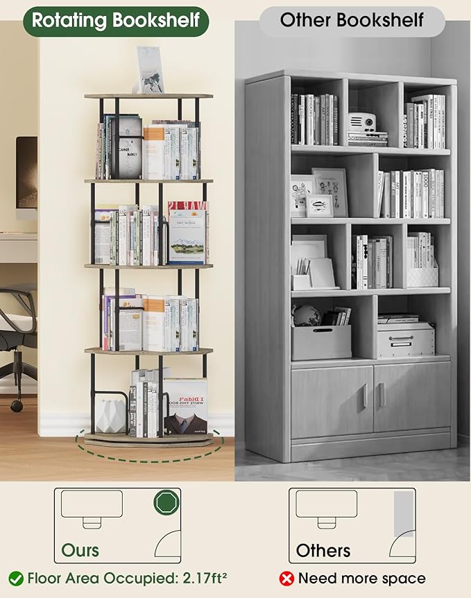 4 Tier Rotating Bookshelf, 360 Display Round Spinning Bookshelf Tower - Image 4