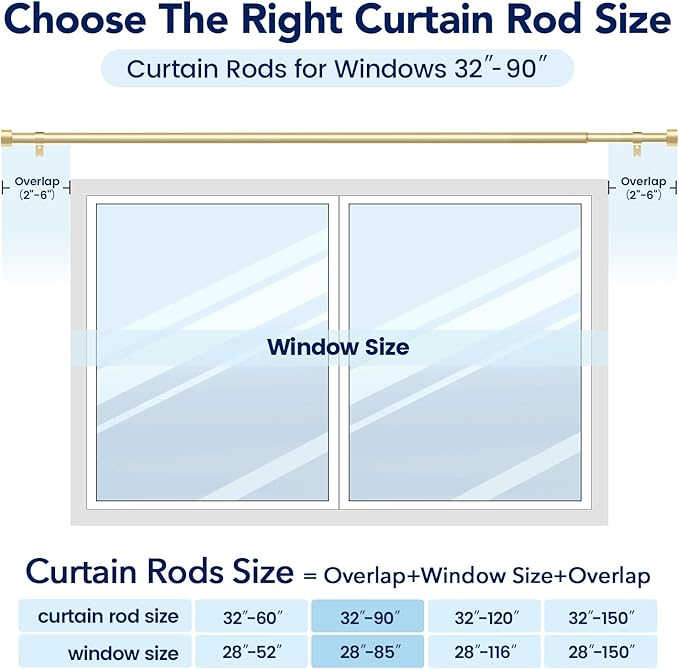 2 Pack Curtain Rods for Windows 48 to 84 Inch, 1 Inch Gold Adjustable Heavy - Image 5