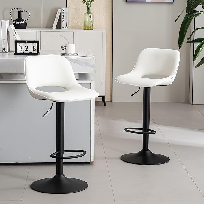 YOUNIKE Bar Stools Set of 2, Adjustable Counter Height Barstools Faux Leather - Image 6