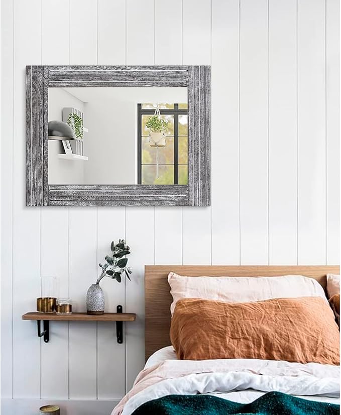 Large Wall Mirror Farmhouse Vintage Rustic Wood Framed Rectangular Mirror - Image 5