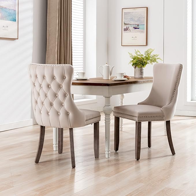 PacknWood Acosure Set of 2 Velvet Upholstered Wing-Back Dining Chair - Image 3