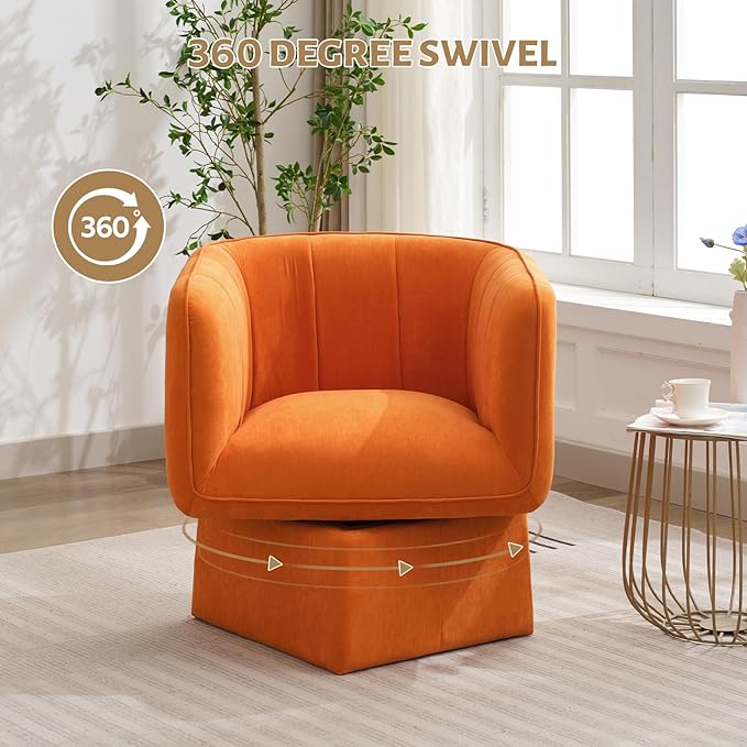 Swivel Accent Chair with Armrest, Modern Velvet Barrel Chair 360 Degree with - Image 3