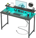 Computer Desk with USB Power Outlets and LED Lights, 47 inch Gaming Desk with by Hyomdeck