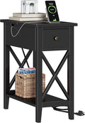 ChooChoo End Table with Charging Station, Narrow Side Table with USB Ports and by ChooChoo