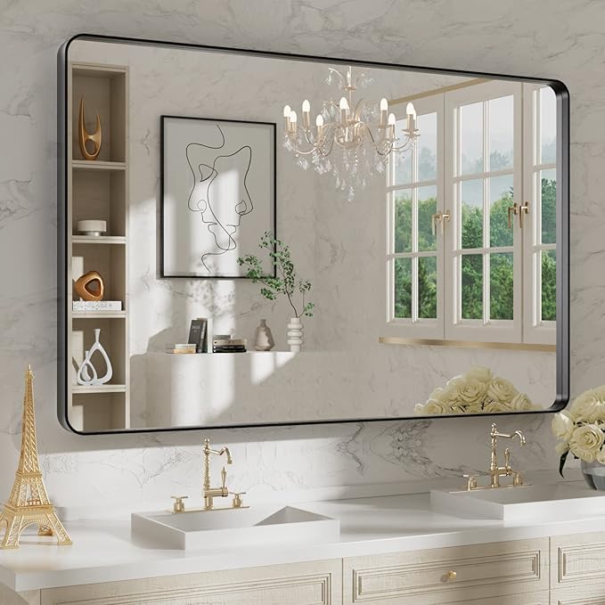 WEER 48X30 Inch Black Metal Framed Bathroom Mirror, Matte Black Bathroom Vanity by WEER