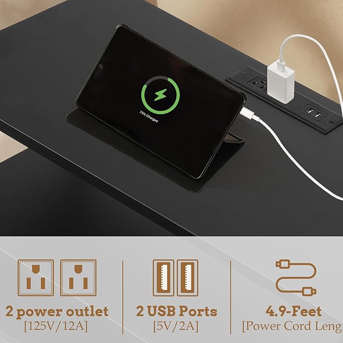 27 inch Wide Nightstand with Charging Station, Bedside Table with Open Shelf - Image 5
