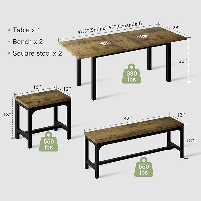 Feonase 5-Piece Dining Table for 4-8 People, Dining Room Table - Image 3