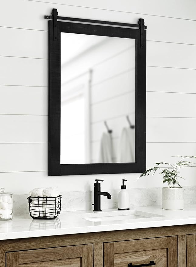 Kate and Laurel Cates Rustic Wall Mirror; 24 x 38; Black; Distressed Farmhouse - Image 4