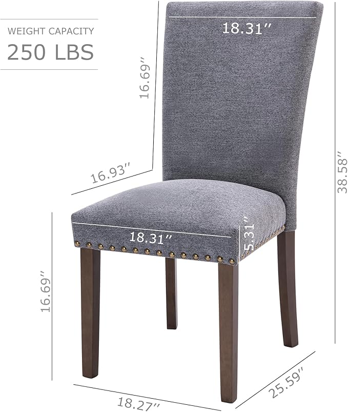 COLAMY Upholstered Parsons Dining Chairs Set of 2, Fabric Dining Room Kitchen - Image 3