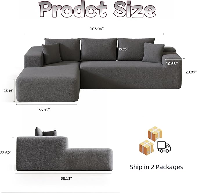 Cloud Sectional Couch, 104”L-Shape Oversized Sofa - Image 2