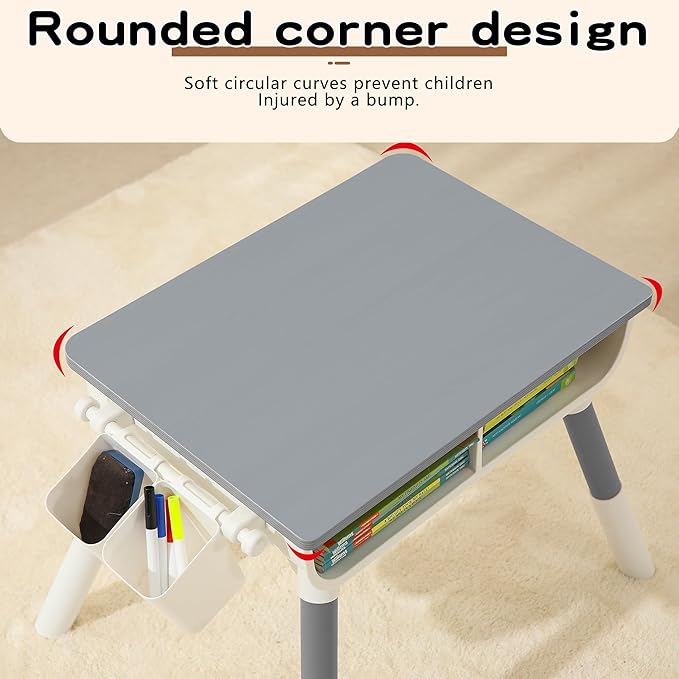 Kids Study Desk and Chair Set Height Adjustable Graffiti Desktop Storage Drawer - Image 5