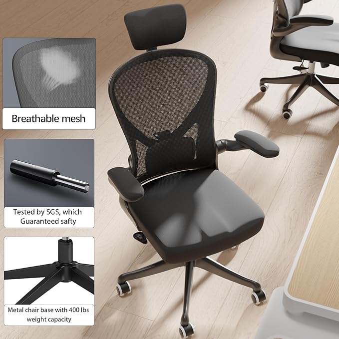 Ergonomic Office Chair with Adjustable Lumbar Support & Flip-Up Armrests - Image 6