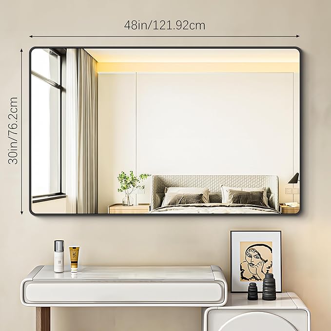 BONEWEI 30x48 inch Bathroom Mirror, Wall Mounted Bathroom Frame Vanity Mirror - Image 6