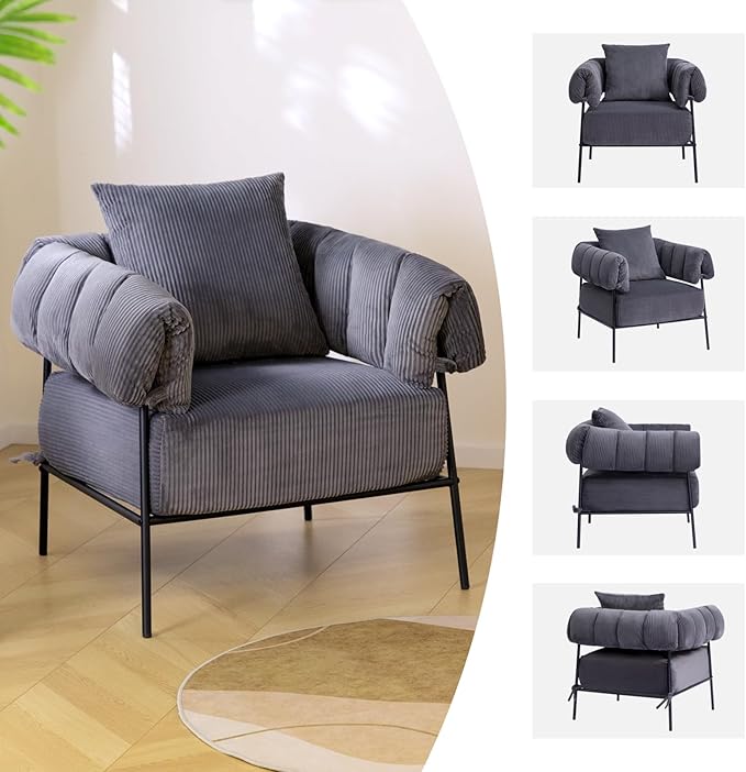 HollyHOME Modern Velvet Accent Chair, Upholstered Comfy Reading Chair, Fabric - Image 7