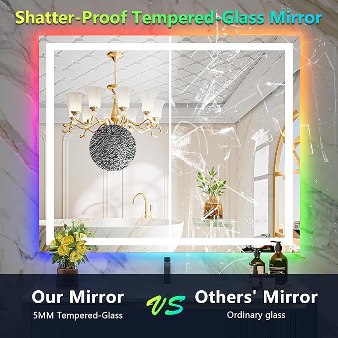 44x36 Inch RGB LED Bathroom Mirror Front Lit and RGB Backlit Lighted Vanity - Image 6