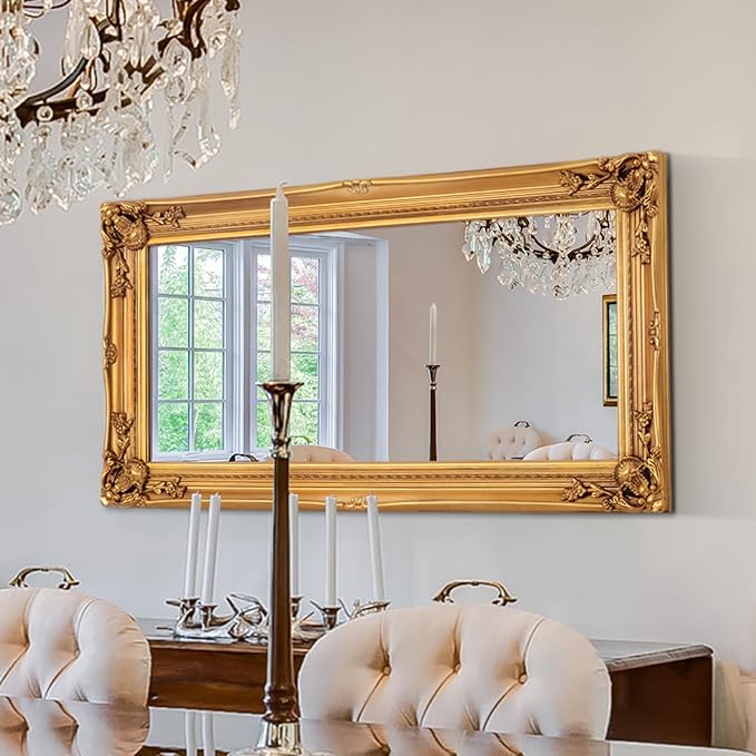 Large Decorative Mirrors for Living Room, 49.6''x25.9''Gold Vintage Dining Room by AutdotWallMirrors