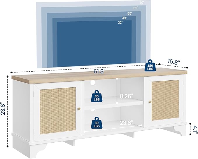 GarveeHome Rattan TV Stand for 70 Inch TV, Boho Entertainment Center - Image 3