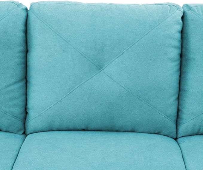 Light Blue L-Shaped 3-Piece Linen Sofa - Image 6