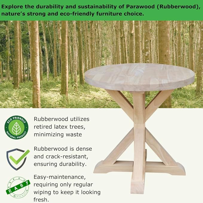 IC International Concepts, Sierra Round End Table, Solid Wood, Real Parawood - Image 4