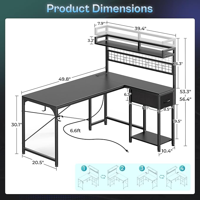 PRAISUN L Shaped Gaming Desk - Image 2
