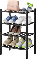 Black Small Shoe Rack for Entryway, 4-Tier Bamboo Shoe Organizer for Hallway by VIEWCARE