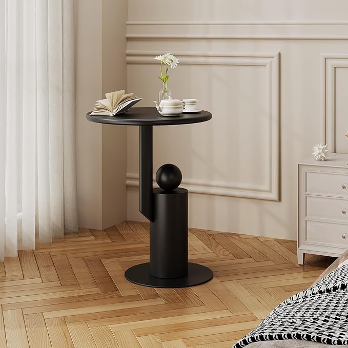 Metal Round Side Table, Matte Modern Accent End Tables Coffee Tables, Small - Image 8
