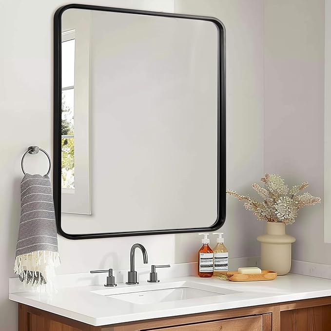 ANDY STAR 40X32 Inch Black Bathroom Mirror, Rounded Rectangle Mirror - Image 7