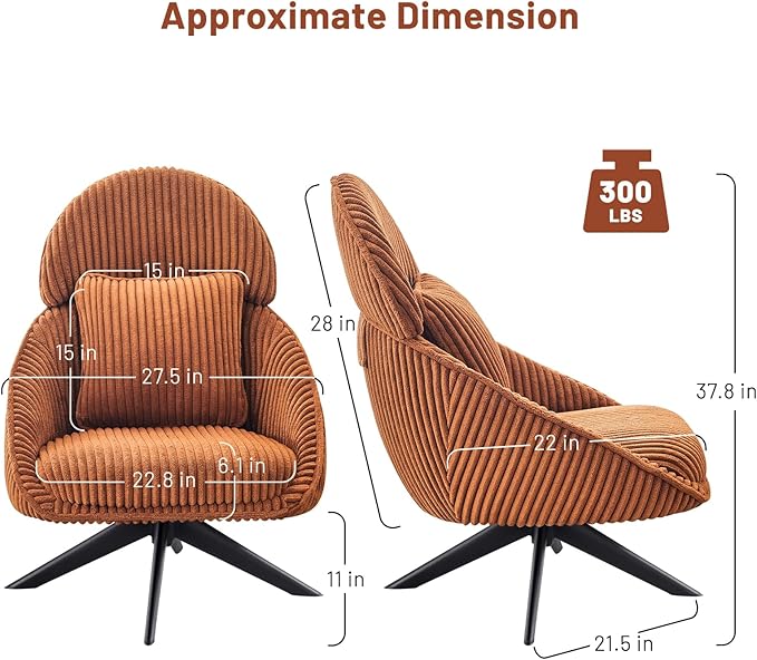 Furniliving Large Swivel Accent Chair Modern Arm Chair Sofa Chair - Image 2