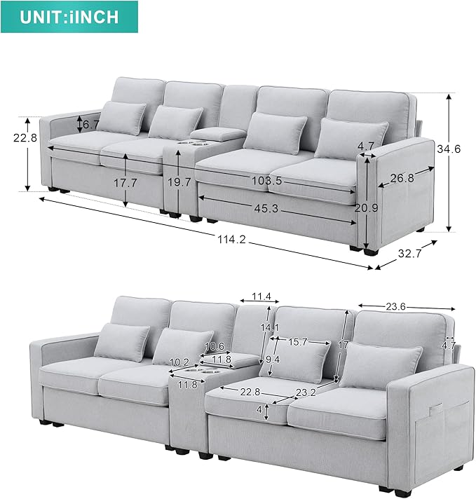 114.2" Linen Upholstered Sofa - Image 2