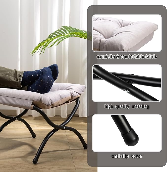 HollyHOME 15" Folding Footrest Stool, Upholstered Small Foldable Ottoman - Image 7