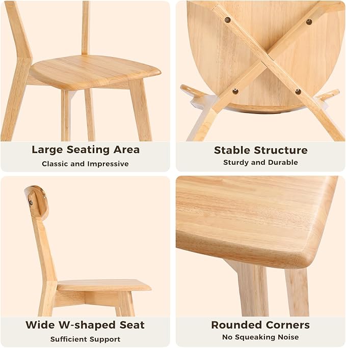 DELAVIN Soild Wood Dining Chairs Set of 6, Mid Century Oak Wood Kitchen Chairs - Image 7
