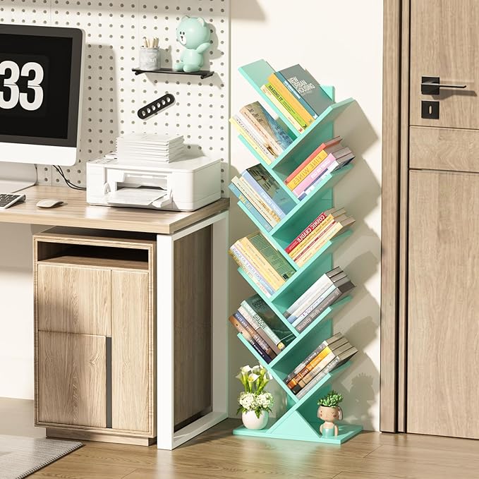 10 Tier Tree Book Shelf, Floor Standing Wood Bookshelf - Image 5
