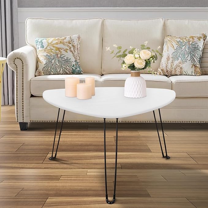 Coffee Table for Small Spaces White Folding Wooden Triangle Center Sofa Tables - Image 4