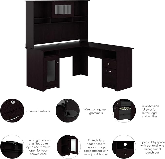 Bush Furniture Cabot L Shaped Computer Hutch, Corner Desk - Image 8