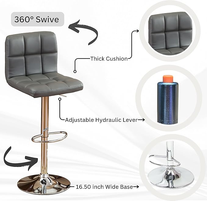 Roundhill Furniture Swivel Leather Adjustable Hydraulic Bar Stool - Image 3