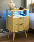 Nightstand with Charging Station and LED Lights, Modern Bedside Table with 2 by JOONEE