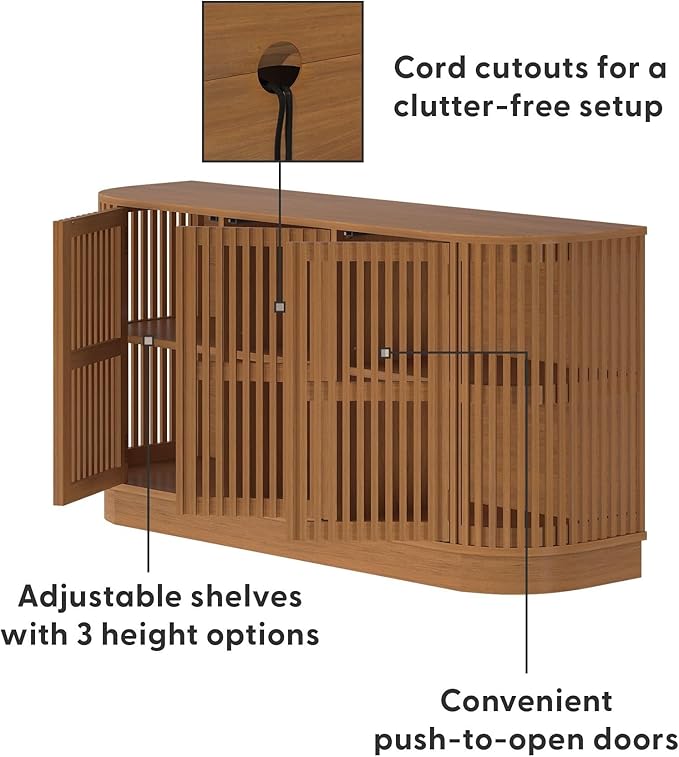 Plank+Beam Contour Wood TV Stand, Three Door Solid Wood Entertainment Console - Image 5