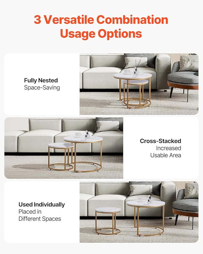 VEVOR Nesting Tables, Coffee Table Set of 2, 23.6 inch Round Coffee Table - Image 4