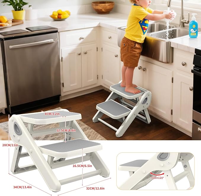 Toddler Step Stool, iNeibo 2-Step Foldable Step Stool - Image 4