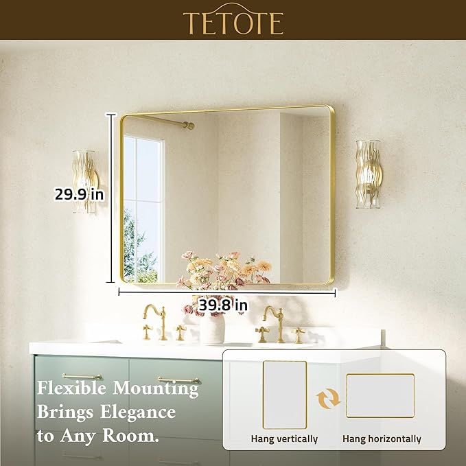 TETOTE Gold Bathroom Mirror 40 x 30 Inch Brushed Gold Metal Framed Vanity Mirror - Image 7
