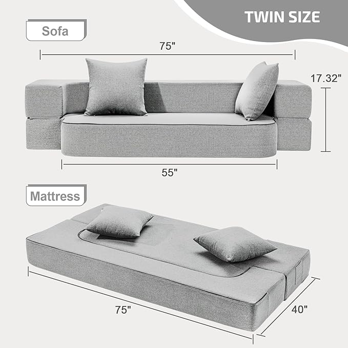 2-in-1 Folding Sofa Bed with Pillows - Image 2