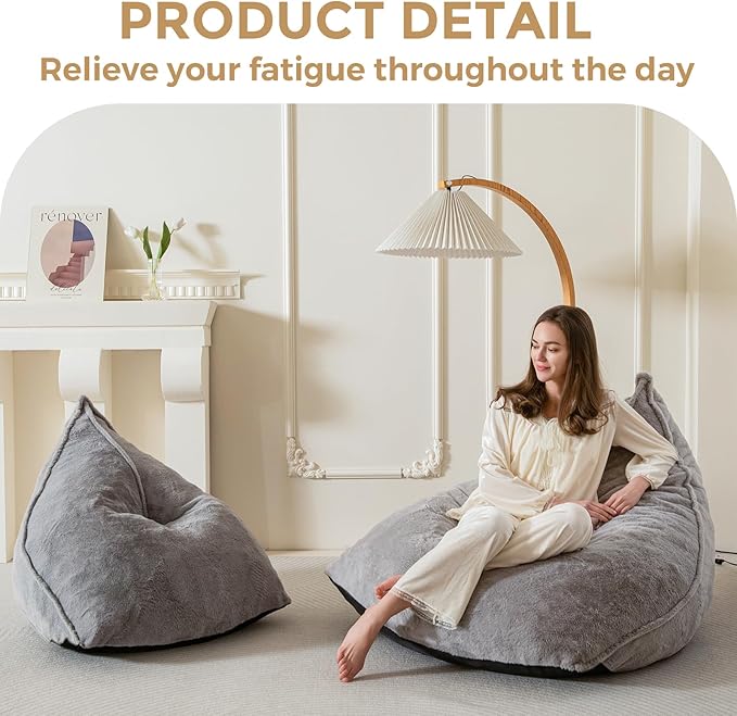 BYBYME Bean Bag Chairs Sherpa Lazy Sofa, Giant Beanbag Chairs - Image 7